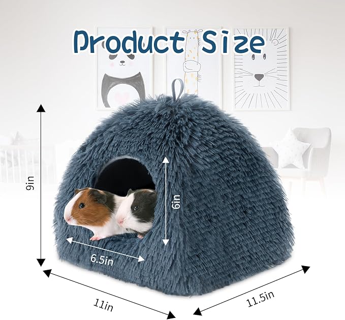 YUEPET Bunny Hideout,Warm Guinea Pig Bed, Dark Grey | Thick Ferret Bed, Washable Long Plush Fabric, Semi-Closed Design, Non-Slip Base, for Small Pets, Indoor Use