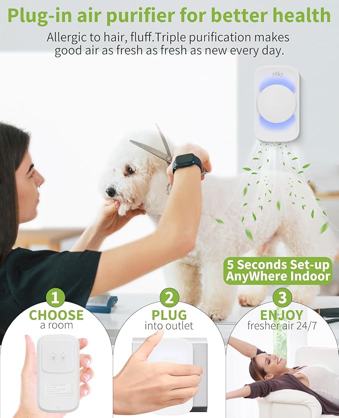 ySky Plug In Air Purifier for Home (3 packs), Negative Ion Air purifier,Quiet Ionizers Air Freshener for home,Bathroom,Bedroom,Portable Air Purifiers for Odor,Pet smell,Mini Air ionizers