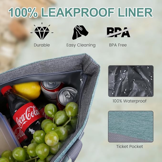 mosago Insulated Food Delivery Bag, 4-Layer Thermal Cooler Bag for Travel & Picnic, Large 39L Grocery Tote for Women/Men, Leak-Resistant Commercial Catering Bag for Pizza & Hot/Cold Food, Green