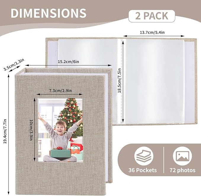 vivinin 2 Pack Photo Album 5x7, Linen Cover Photo Book, Small Photo Album Book for 36 Pockets Hold 72 Pictures, Picture Book for Photos Family Anniversaries Baby Vacations (Beige)