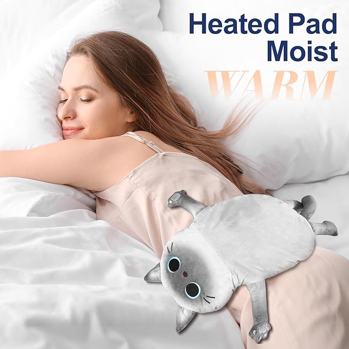 Microwave Heating Pad for Cramps Pain Relief, 17 * 9'' Moist Microwavable Stuffed Animal Period Menstrual Heating Pads for Cramps, Back, Neck Shoulder and Knee- Siamese Cat