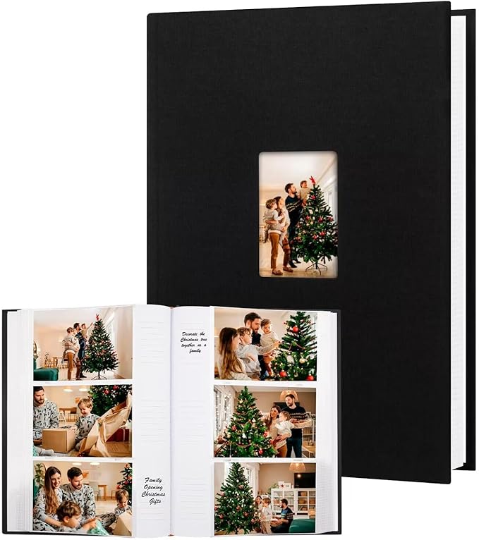 XFveivoo Photo Album 4x6 450 Photos with Writing Space,4 x 6 Photo Book Linen Cover with Front Window, 4x6 Picture Album 450 Photos Photo Album Book for Wedding Kids Travel Family Baby Pictures, Black