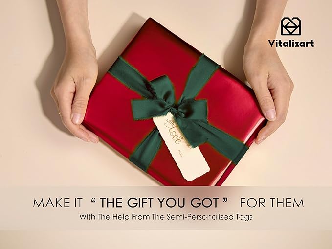 Vitalizart Red Matte Metallic Wrapping Paper Set 17" With Green Silk Like Satin Ribbon & Gift Tags Recyclable Eco-Friendly Christmas Gift Wrapping Birthday Baby Shower Wedding Handmade Crafts 197"(16.4 Ft)
