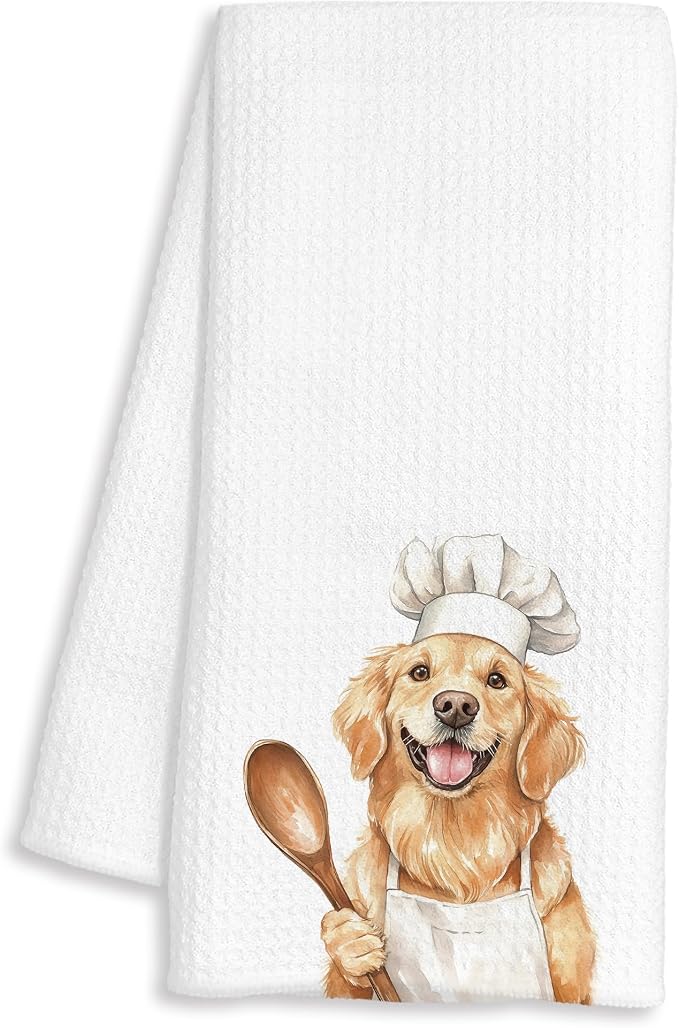 Funny Golden Retriever Chef Kitchen Towels, Golden Retriever Gifts for Women Men, Chef Gifts, Funny Dog Decorative Dish Hand Tea Towels for Kitchen Bakery, 16x24 Inch