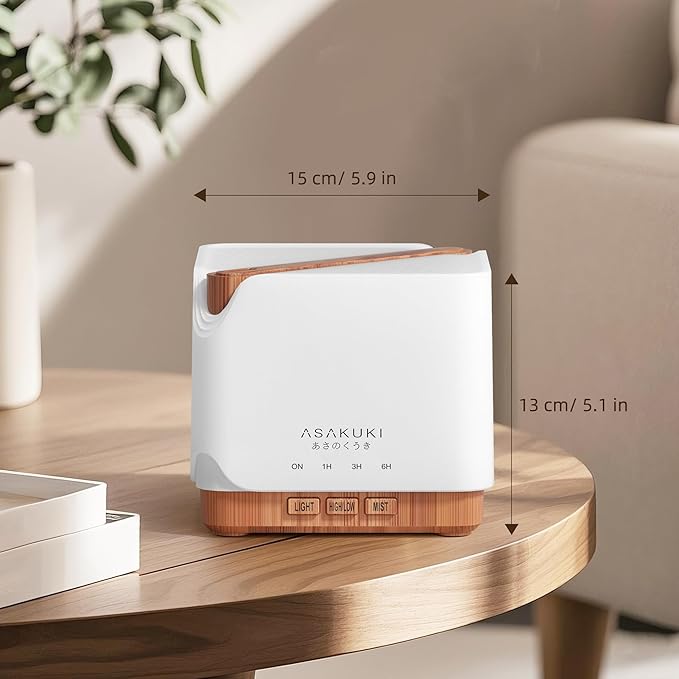 ASAKUKI Essential Oil Diffuser 700ml, Ultrasonic Aromatherapy Humidifier with Top 6 Essential Oils Set, 7 LED Colors, Timer & Auto-Off, Large Room Diffuser