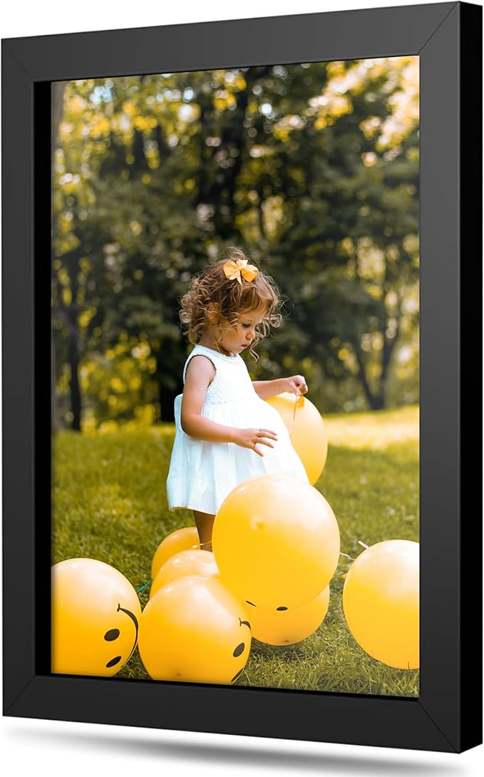 Modern 15x11 Black Picture Frame Wood with Real Glass - Wall Hanging - Real Wooden Edge - 11x15 Frame Size For Family Photo Portrait, Poster Prints, Documents, Art Print- Modern Memory Design