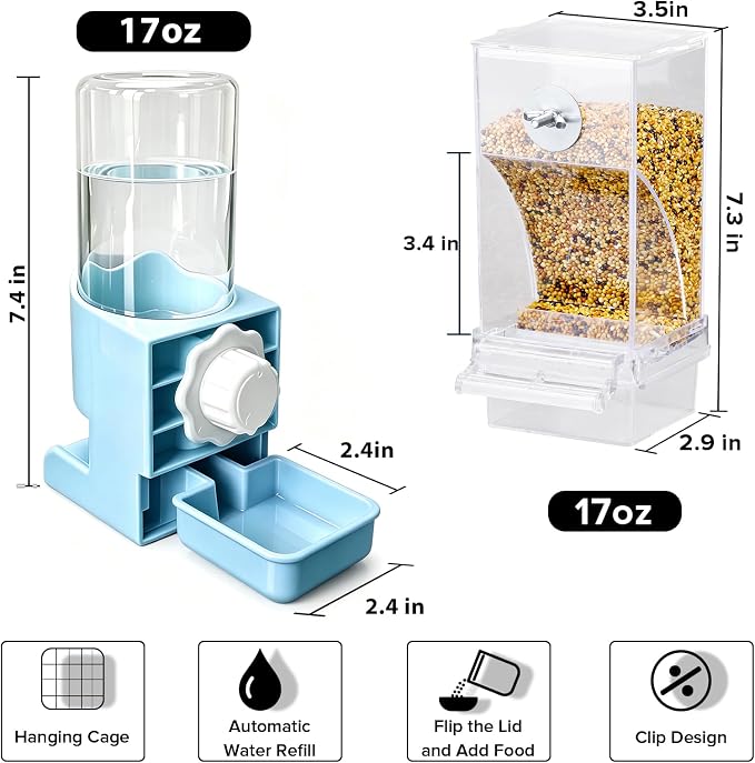 Lemtrflo No Mess Bird Cage Feeder, Automatic Bird Water Dispenser | Parakeet Cage Accessories