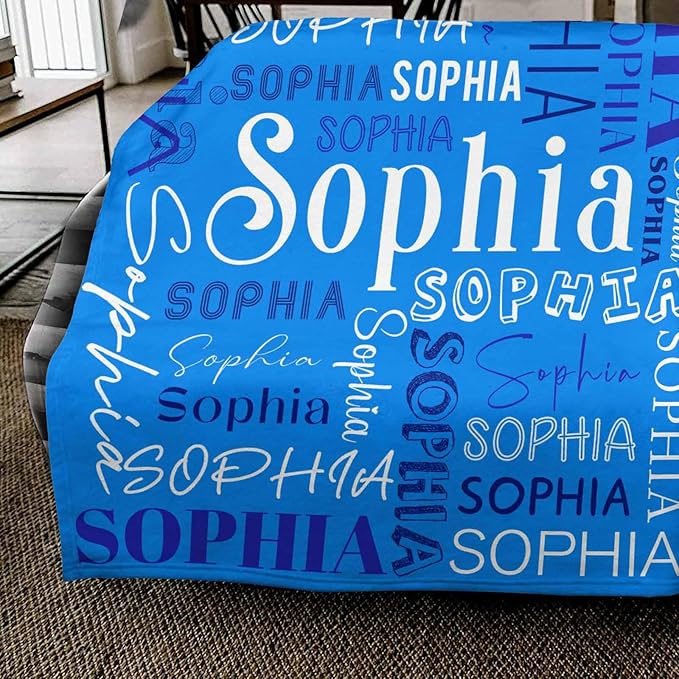 Custom Christmas Blanket for Kids, Personalized Throws Blankets Birthday Dark Blue Name Pattern Customized Gifts for Teen Girls Boys, Name Blanket for Baby Grandkids