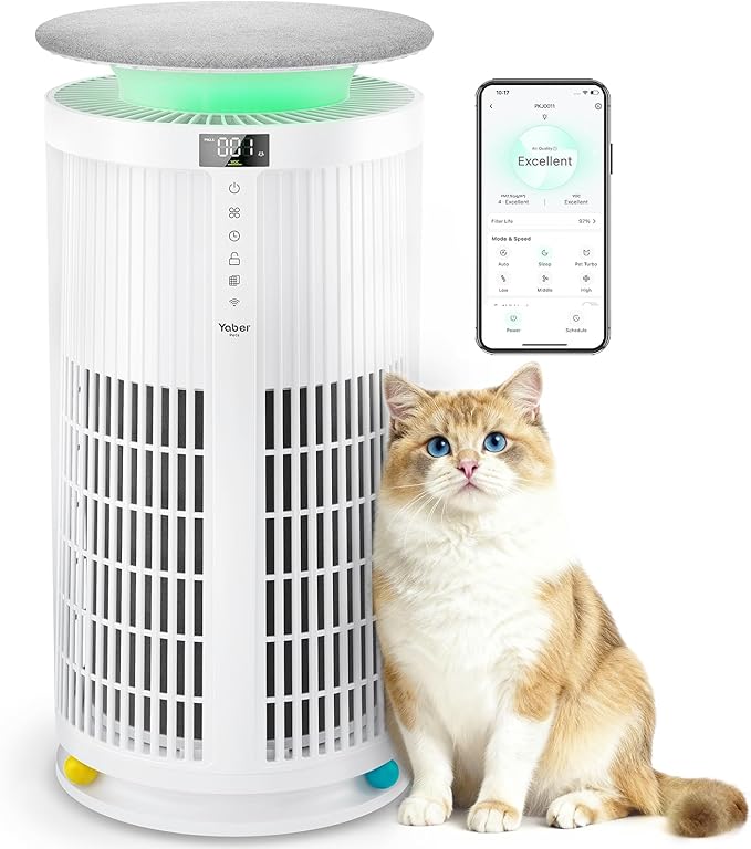 Air Purifiers for Home Large Room up to 2410 ft², Yaber HEPA Air Purifier for Home Pets, Auto Mode PM2.5 VOC Monitor with Lights, APP Smart Air Cleaner for Allergies Pet Hair Odor Pollen Smoke Dust