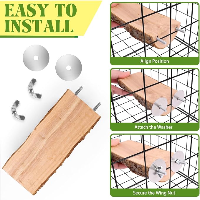 2PCS Large Flat Bird Perch Platform for Cage (6" x 3.15") | Natural Apple Wood Foot-Care Wooden Perches Stand, Small Bird Toy & Accessories for Cockatiels, Conures, Budgies, Lovebirds