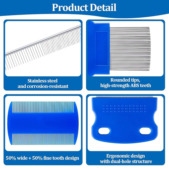 6 Pack Pet Grooming Combs, Stainless Steel Dog and Cat Grooming Combs with Rounded Teeth, Double-Sided Professional Pet Tear Stain Remover for Small, Medium, and Large Pets (Blue)