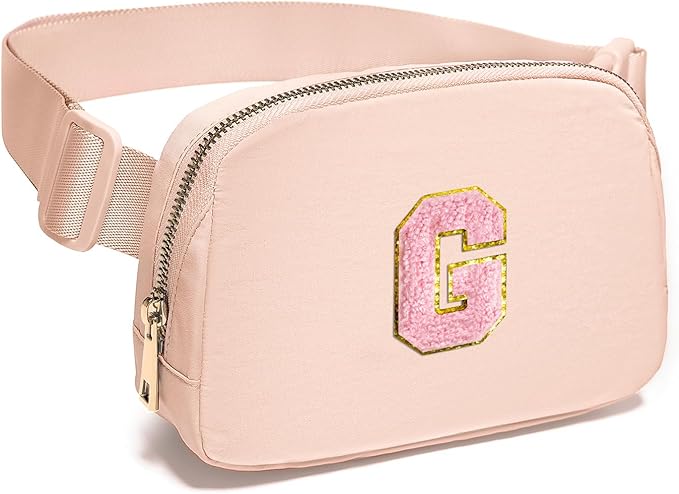 Gitus 6 7 8 9 10 Year Old Girl Gifts Belt Bag Fanny Pack Crossbody Bags with Initial Letter Patch Things for Teen Girls Easter Gifts for Girls Travel Essentials（Coral Pink-G）
