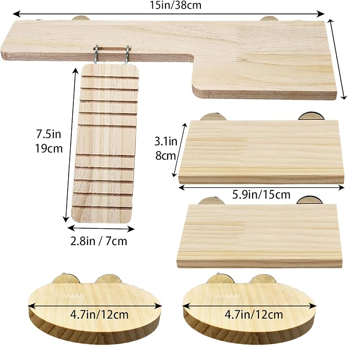Hamster Cage Platform L-Shaped Wooden Hamster Cage Accessories Rat Climbing Toys Ledge with Ladder for Sugar Glider Mice Mouse Chinchilla Squirrel (L)