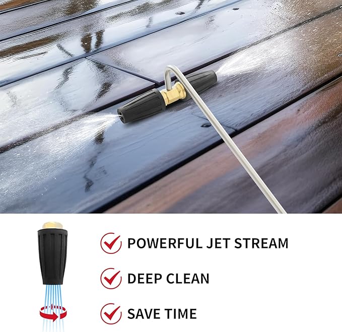 Pressure Washer Gutter Cleaner Attachment, Rotating Pressure Washer Turbo Nozzle with 1/4'' Quick Connect, Extension Wand for Cleaning Brick&Concrete&Vinyl Surfaces, Max 4000PSI (Rotating Turbo)