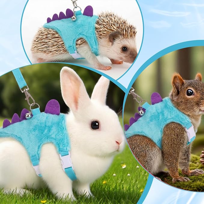 Ferret Harness and Leash Set Small Animals Vest Harness with Safe Bell Dinosaur Shaped Leash Set for Baby Rabbit Guinea Pig Teacup Chihuahua Mouse and Other Small Pet (Blue)
