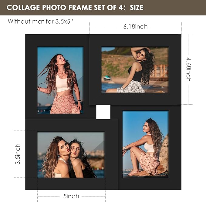 3.5x5 Picture Frame Tempered Glass Front Displays Four 3.5 x 5 Photos Frame Display for Tabletop and Wall Hanging Picture Frame Black
