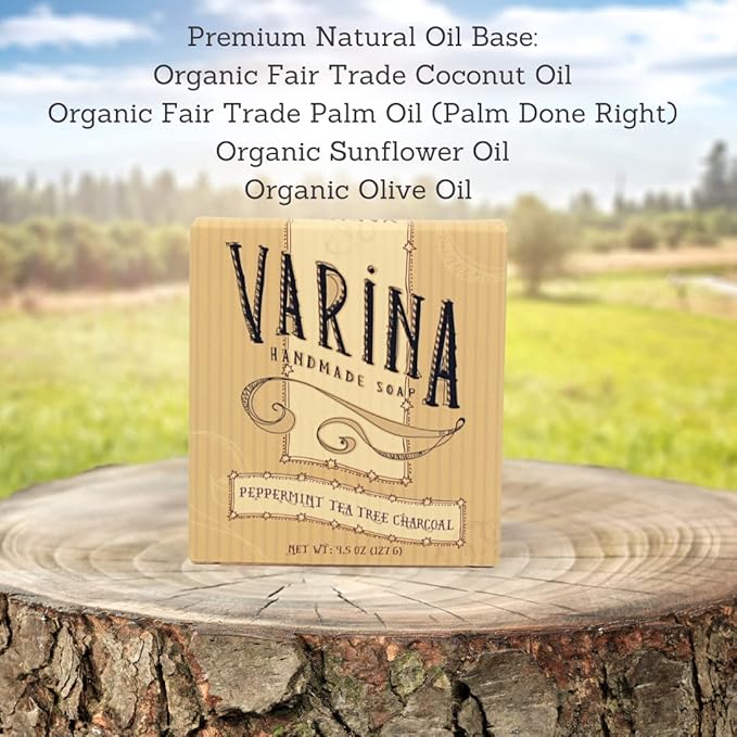 Organic Peppermint Tea Tree Activated Charcoal Bar Soap - Gentle Cleansing for Sensitive Skin, Herbal and Mint - 3 Pack - Experience Healthy and Glowing Skin