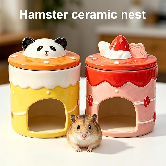 Ceramic Igloo Hamster Hideout,Panda Shape Hamster House with ice Box(Panda) | Habitats Cool Bed Ideal for All Season Cave Mini Hut Cage for Syrian & Dwarf Hamsters, Gerbils, Mice Other Small Pets