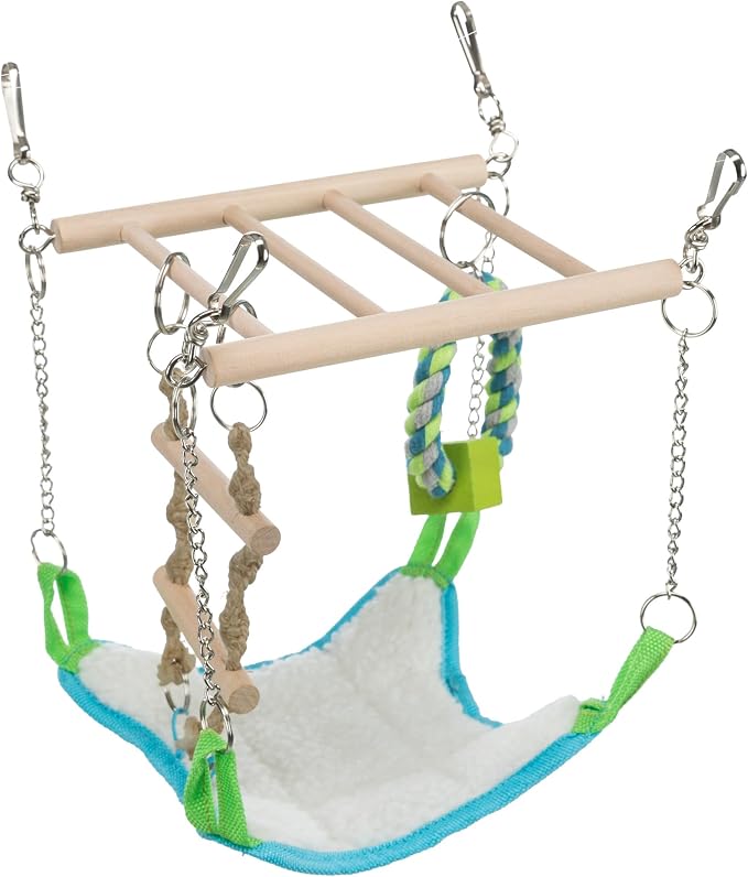 Trixie Small Animal Suspension Bridge, Hanging Cage Accessory with Hammock and Climbing Toys - Ladder and Ring, Ideal for Rats, Ferrets, Guinea Pigs, Mice