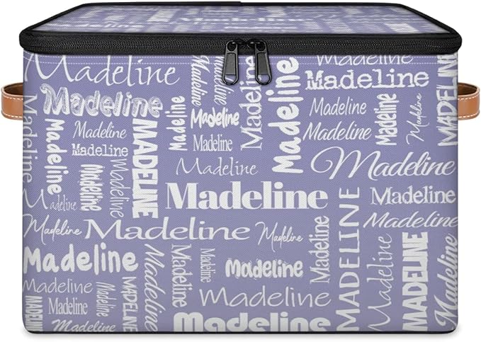 Custom Storage Basket with Name, Personalized Keepsake Box with Zipper Lid, Foldable Fabric Memory Bin Large capacity with Handle Haze Purple