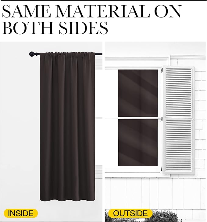 NICETOWN 2 Panels Blackout Curtains, Rod Pocket Thermal Insulated Drapess for Bedroom, Privacy Protection Easy-Care Heavy Duty Curtains for Living Room/Dining Room, W70 x L95 inches, Toffee Brown