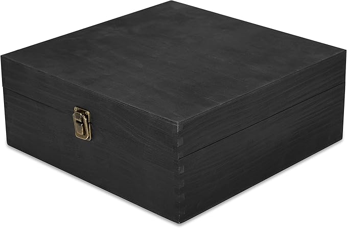 makerflo Large Black Pine Wood Memory Box with Black Felt Inside, Hinged with Clasp, Keepsake Wooden Box Ideal for Craft and Personalization (Laser Engraving, Epoxy, UV DTF, and Vinyl) – Pack of 12