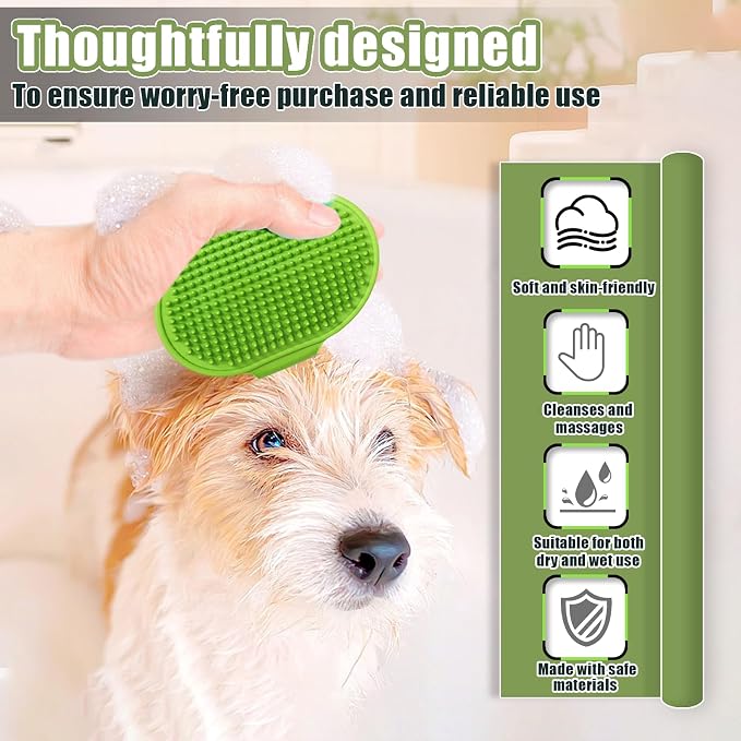 Bestac Pet Grooming Brush - Durable for Dogs & Cats, Ergonomic Handle, Soft Rubber Brush, Enhances Bath Efficiency, Ideal for Daily Fur Care & Bath Grooming of All Pets (Green, pack of 1)
