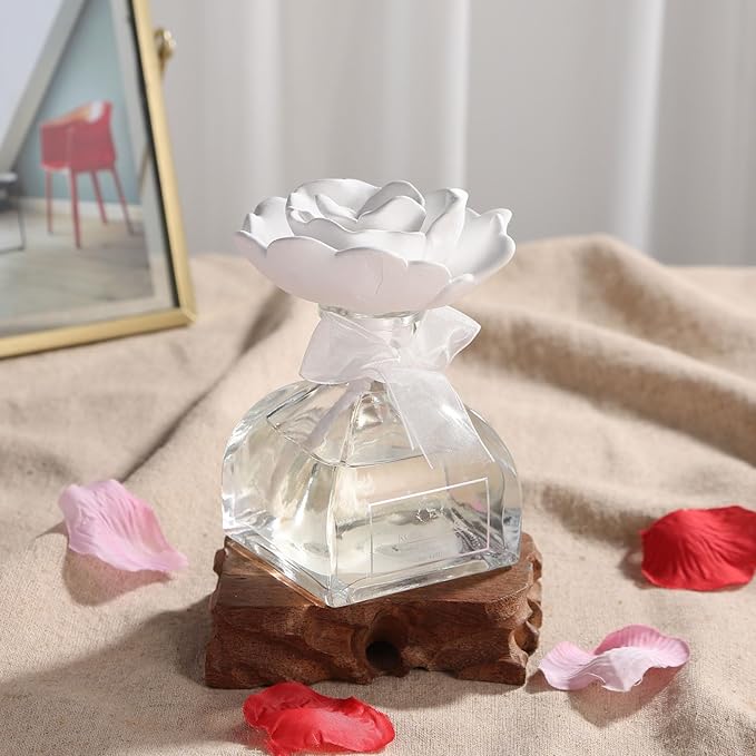 Reed Diffuser Set, Pretty Valley Home Diffuser Gypsum Flower Oil Rose Petals 120Ml / 4.05fl OZ Gift Box for Bathroom Office Bathroom Living Room Decor(Chantel)