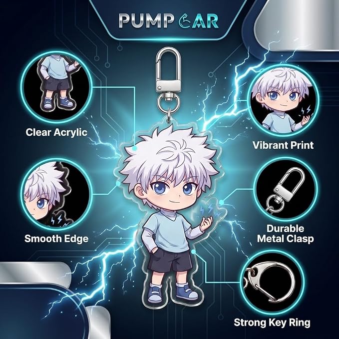 PumpCar Acrylic Keychain Double-Sided Charm Key Ring with Metal Clip Backpack Charm Bag and Car Key Accessory Collectible