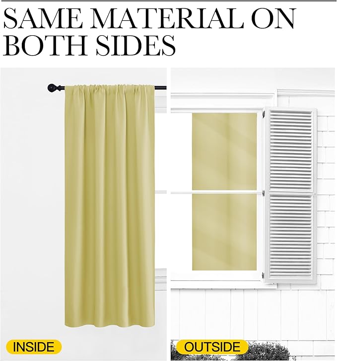 NICETOWN Kitchen Curtains, Short Blackout Drapes, Paler Yellow, 42" Wide by 54" Long, 2 PCs, Thermal Insulated Blackout Curtain Panels for Kids Room, Play Room