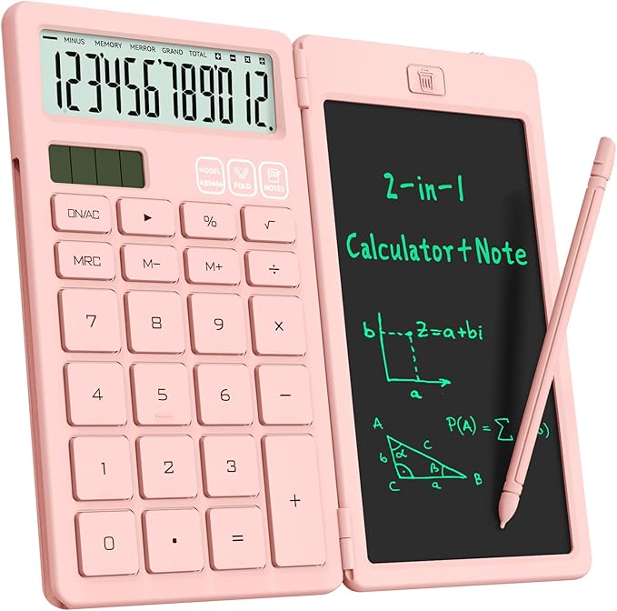Desk Calculators with Erasable LCD Notepad ROATEE Basic Calculators Pink Cute School Supplies for Girls Middle School Stuff Cute Pocket Office Supplies Home Essential Solar & Battery Energy Big Button