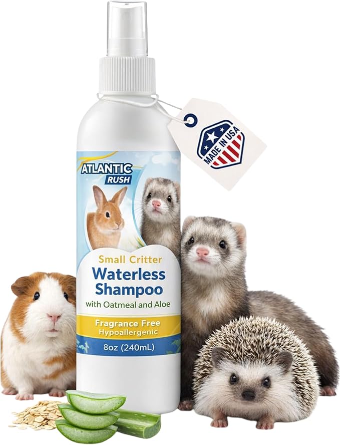 Waterless Shampoo for Small Critters - 8oz Cruelty Free Dry Shampoo - No Rinse for Pet Ferrets, Guinea Pigs, Hedgehogs, Sugar Gliders, Rabbits & Hamsters (8 oz, Fragrance Free)