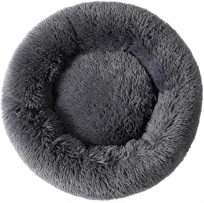 Donut Small Dog Bed, Calming Cat Beds for Indoor Cats, Deep Grey, 13x13x4in | Machine Washable Cat Bed for Kittens & Puppies, Anti-Slip & Water-Resistant Bottom, camas para gatos within 7lbs Pets