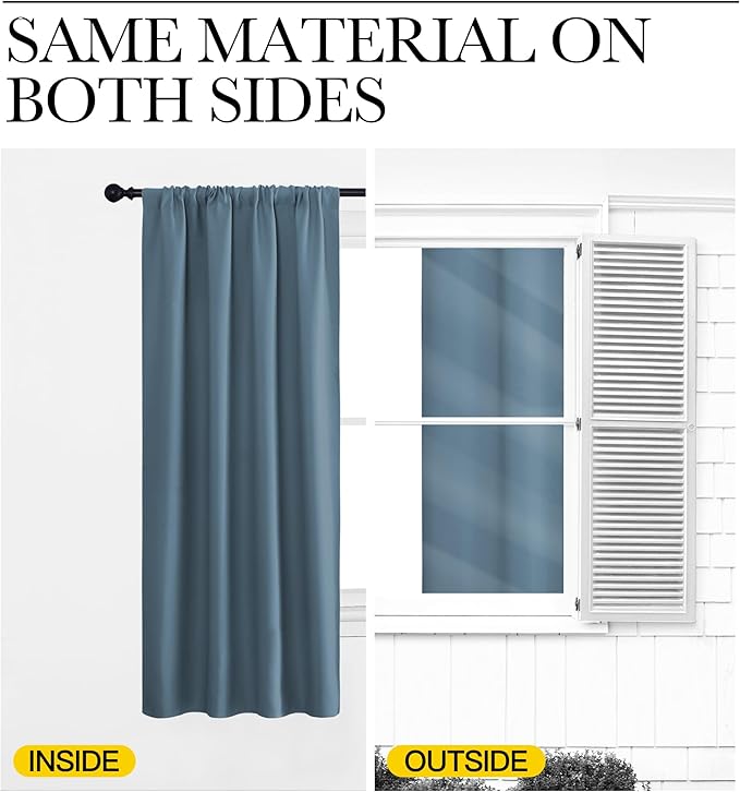 NICETOWN Blackout Curtains for Living Curtains, Smoky Blue, 2 Panels, 42 by 72, Room Darkening Window Curtain Panels, Easy-Care Solid Thermal Insulated Draperies/Drapes for Daughter Room