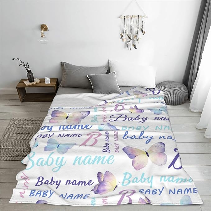 Personalized Baby Blankets for Girls Boys, Custom Baby Blanket with Name, Customized Baby Blanket Gifts for Kids Newborn for Birthday Christmas