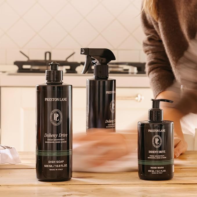 Preston Lane Luxury Kitchen Set – Hand Wash, Dish Soap & All-Purpose Cleaner | Plant-Powered Cleaning Essentials Bundle with Fine Italian Fragrance, Terrace View Scent