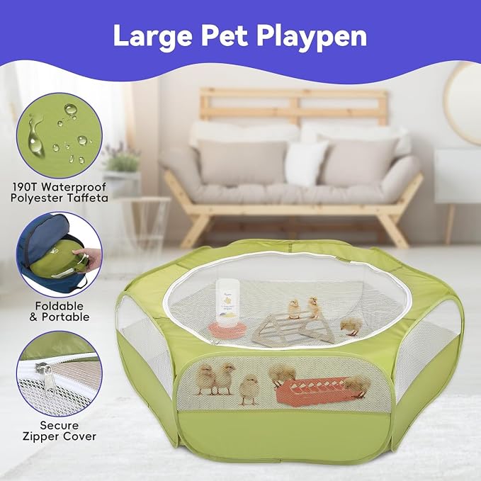 Pawaboo Chick Brooder Box for Chick Starter Kit, Green + Red + Wood Color | Brooder Pen/Chicken Supplies Brooders Box with Chicks Perch Brooding Up to 15 Chicks, Duck and Quail