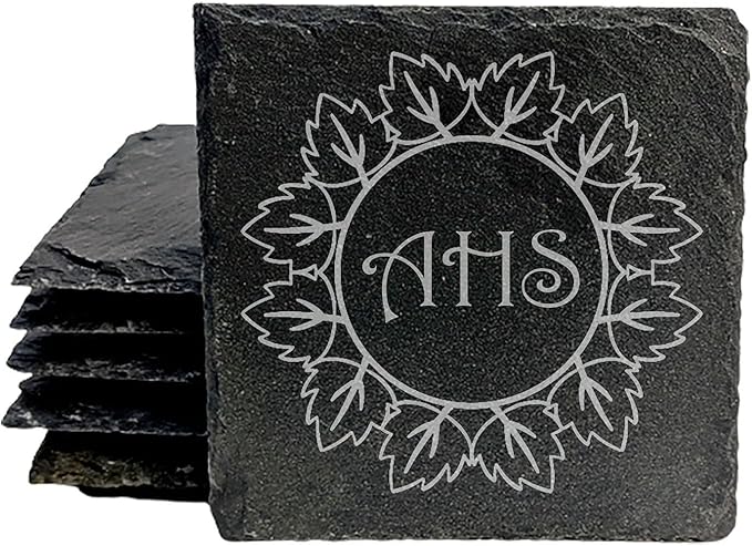 Welcoming Wreath Coasters: Personalize Your Slate Drinkware - Square Slate - Set of 6