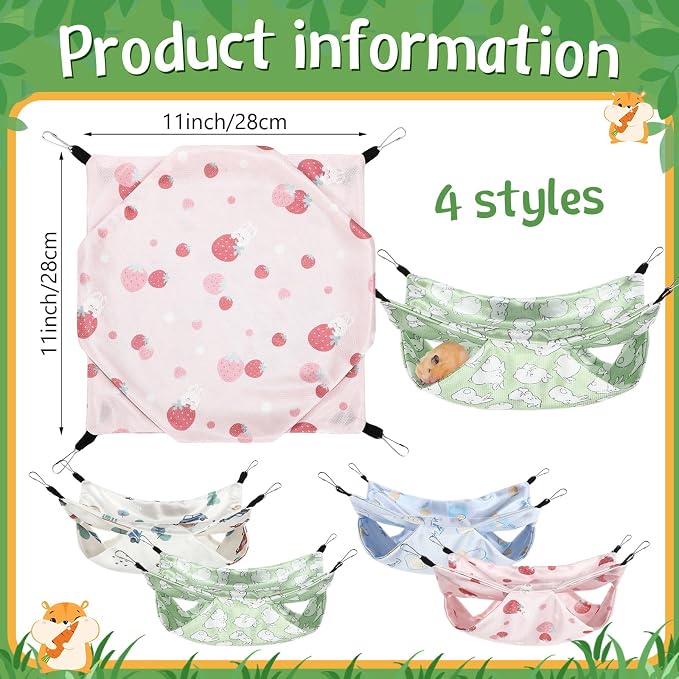 Nuogo 4 Pcs Guinea Pig Rat Hammock for Cage, Pale Color, Summer | Ferret Hanging Hammock, Double Sided, Guinea Pig Accessories for Small Animals, Squirrel, Chinchilla, Parrot, Sugar Glider