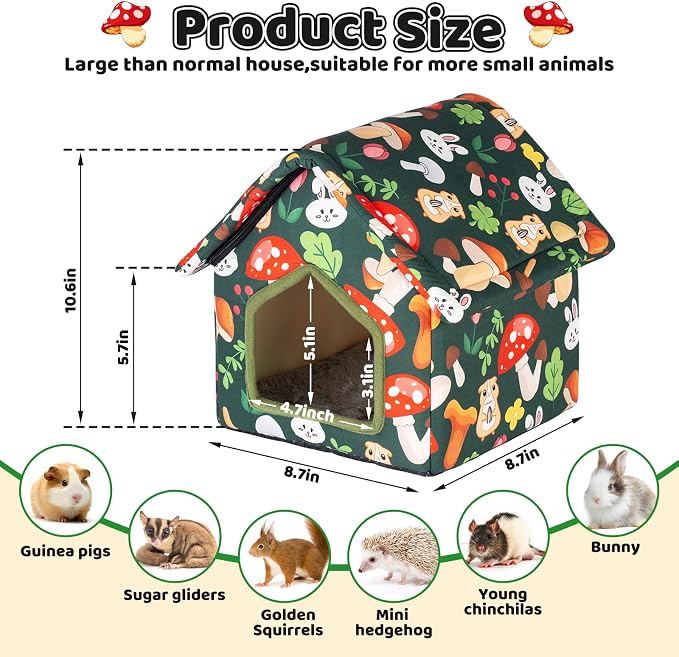 Guinea Pig Hideout, Foldable Guinea Pig House with Non-Slip Bottom & Removable Pad, Soft & Washable Bunny Bed for Hamsters Dwarf Rabbits Ferret Hedgehogs and Other Small Animals