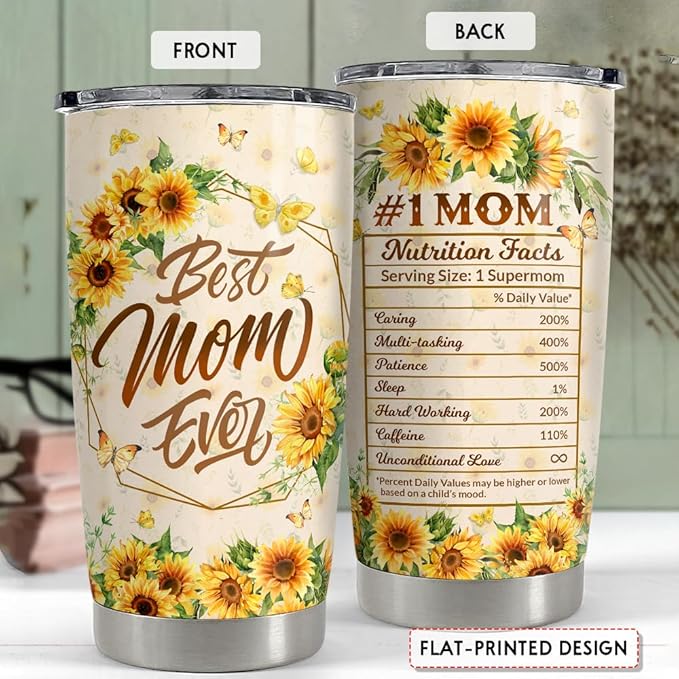 SANDJEST Mom Tumbler 20oz Best Mom Ever Gift Stainless Steel Insulated Tumblers Coffee Travel Mug Mother Cup Gift for Birthday Christmas
