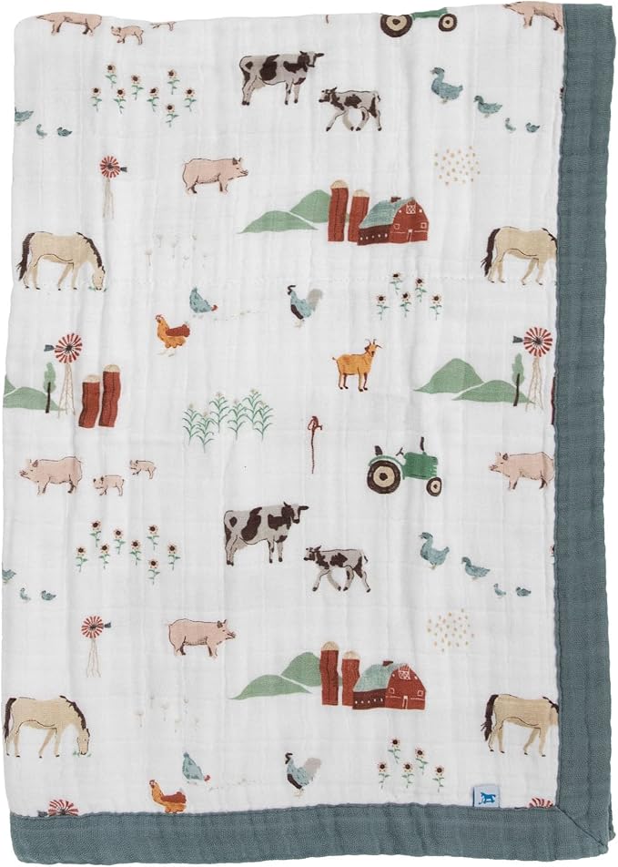 Little Unicorn Newborn Receiving Quilt | Ultra- Soft, Multi-Layered Muslin Fabric | Gift for Newborns & on-The-go (Farmyard)
