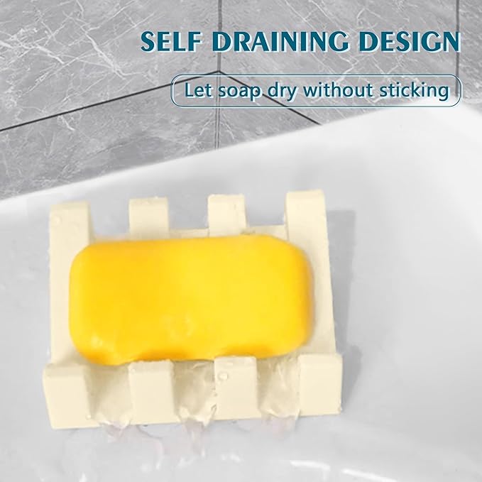 Self Draining Soap Dish,Silicone Suction Cup Soap Holder, Bathroom Soap Dish for Bar Soap,Can Extend Soap Life,Bathroom, Bath Tub, Kitchen Sink (3, Cream White)