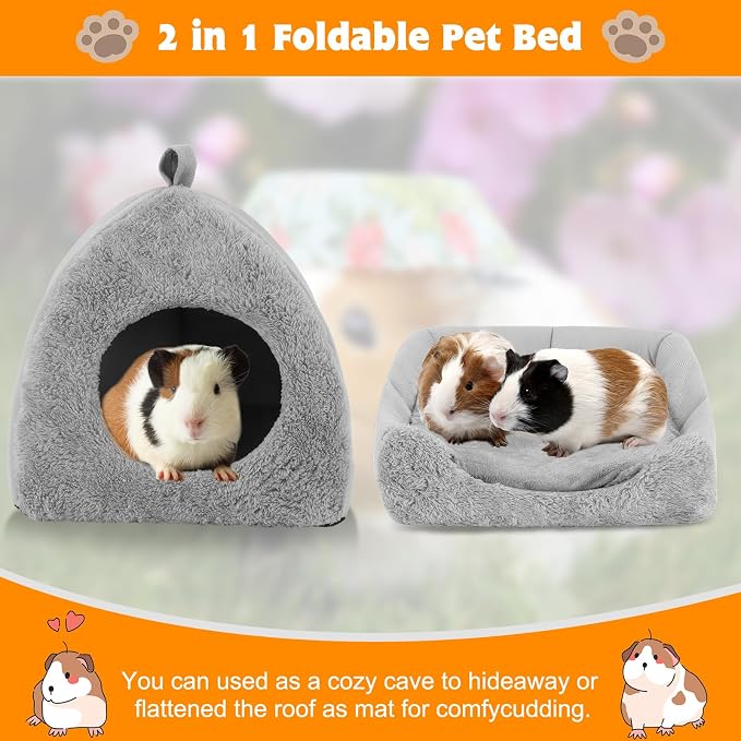 BWOGUE Guinea Pig Bed Hideout, Washable Hamster Cave for Small Animals | Removable Cushion for Cleaning, Warm Fleece Nest, Washable Bed, 10.23 x 10.23 x 11 in, Dwarf Rabbits Hedgehogs