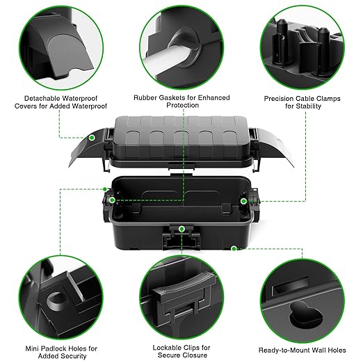 Flemoon IP55 Small Outdoor Electrical Box Waterproof (Inner 5.9 x 3.2 x 1.8inch), Extension Cord Cover with Detachable Awning Covers for Plug, Outlet, Holiday Lights, Black
