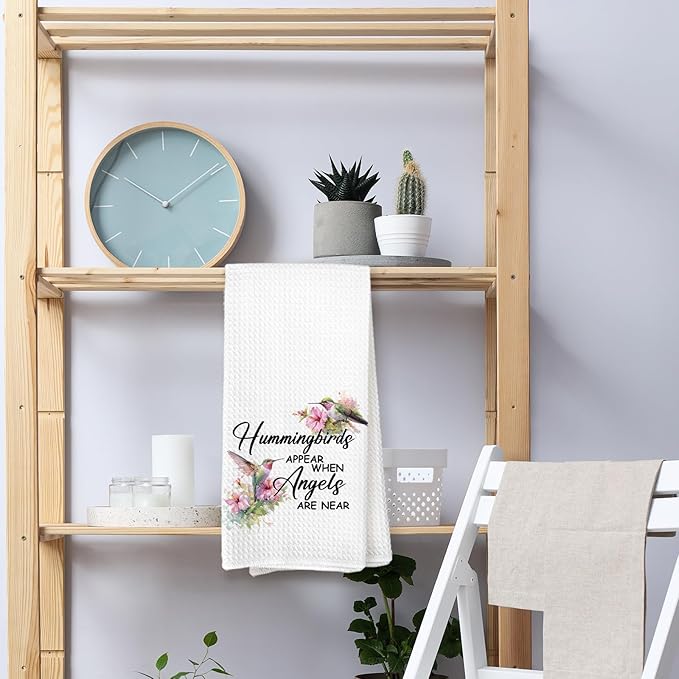 Hummingbird Decor for Home, Hummingbirds Appear When Angels are Near Bathroom Hand Towel, Hummingbird Gifts for Women,Hummingbirds Memorial Sympathy Gift Kitchen Towels