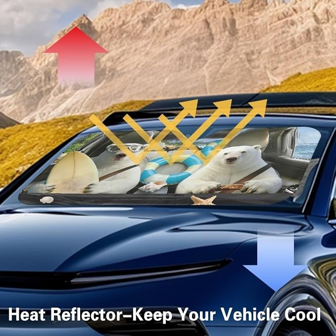 Cute Polar Bear Car Front Windshield Sun Shade Fit Most Cars SUV Trucks Universal Funny Sun Visor for UV Protection Foldable Front Window Cover Car Interior Accessories