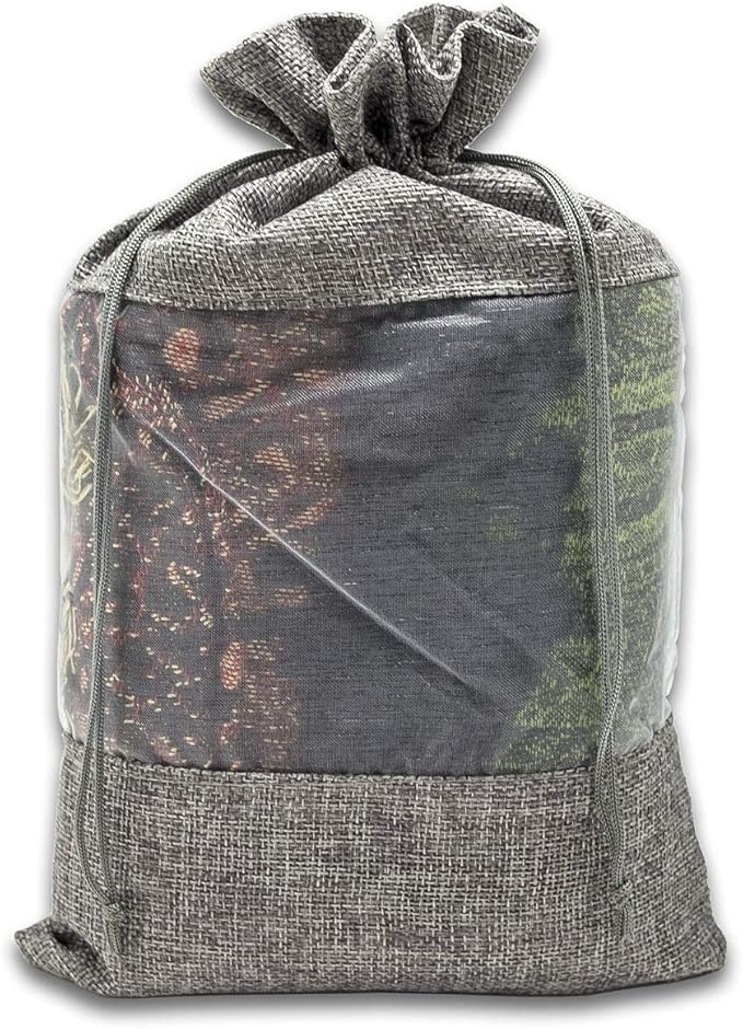 12-Pack X-Large Linen Burlap & Organza Gift Bags w. Drawstrings (7.5x11.5 in, Gray) - Party Favors, Presents, Samples & Treats Mesh Pouch by The Display Guys