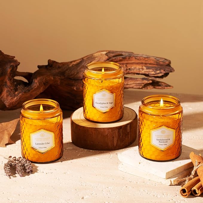 6 Pack Natural Soy Wax Jar Candles for Home Scented, 33 oz 240 Hour Long Lasting Aromatherapy Fall Candles Gifts for Women Birthday | Thanksgiving Day Christmas | Amber Candles|