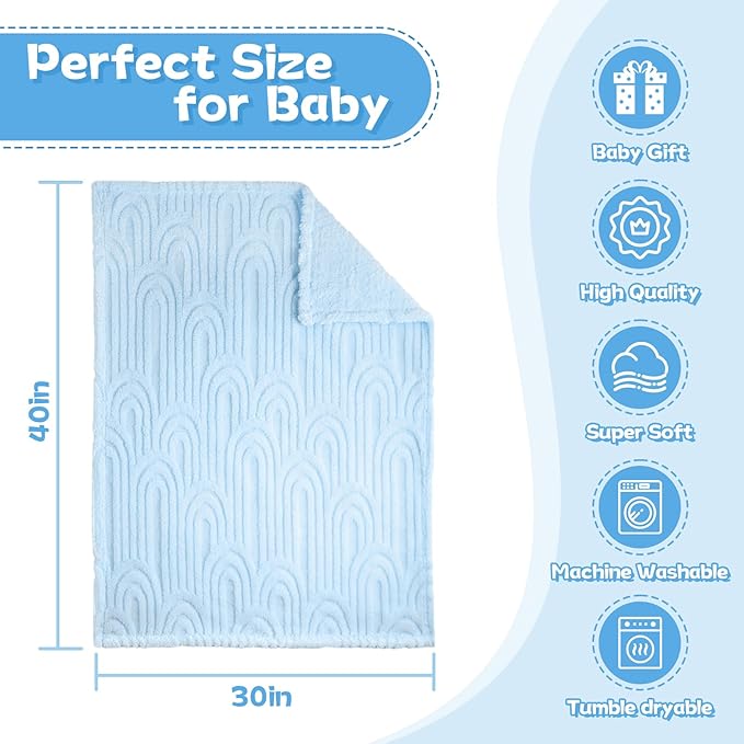 Ultra Soft Fleece Baby Blanket,Swaddle & Receiving Blankets for Newborn Infant, Lightweight Breathable Nursery Nap Blanket for Crib Stroller, for Boys & Girls Rainbow 30"x40" Blue